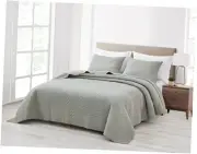 Motley 3-Piece Classic Geometric Patchwork Embroidered Quilt Set - Pre-Washed