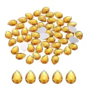 50PCS Flat Back Acrylic Teardrop Gems 10x14mm Rhinestones Golden
