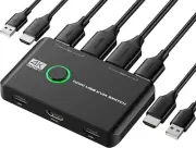 4K KVM Switch HDMI 2 Port Box, USB HDMI Switches for 2 Computers Share Keyboard