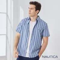 在飛比找momo購物網優惠-【NAUTICA】男裝快乾合身剪裁直條紋短袖襯衫(藍色)