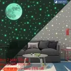 3D Fluorescent Full Luna Moon Stars Wall Stickers Luminous Decals Glow In Dark