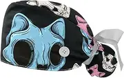 [DragonBtu] 2 Pack Working Cap with Button and Sweatband Tie Back Hats for Women Men Christmas Blue