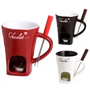 Chocolate Or Cheese Fondue Set Melting Pot Cup Mug with Fork & Tea Candle