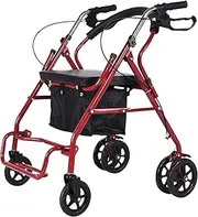 USOR Lightweight Folding Steel Rollator Walker with Seat, Supports up to 150 KG, Adjustable pedal and Arms, Easy Folding Walker Mobility Walking Aid for Elder(Red)
