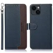 KHAZNEH For iPhone 15 RFID Blocking Litchi Texture Leather Case Stand Wallet Phone Cover