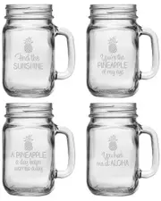 Susquehanna Glass Set of 4 Pineapple Talk Assortment Drinking Jars