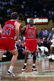 Michael Jordan Chicago Bulls celebrates with teammates v Boston Ce- Old Photo