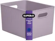 Superio Large Lilac Ribbed Storage Bin, Plastic Storage Basket (22 Liter)
