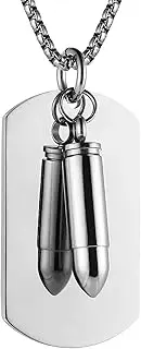 [AsAlways] Mens Punk Stainless Steel Waterproof Bullet Military Army Style Dog Tag Alloy Pendant Necklace with 22+2 Inch Chain