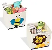 2 Pcs Foldable Animal Toy Storage Box/Bin/Cube, Collapsible Storage Organizer Basket Chest Container for Kids, Toddlers, Boys and Girls(13 x 13 x 13 Inch） (Lion & Bee)