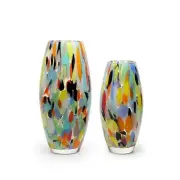 Cá d'Oro Pair of Colored Glass Vases Confetti Effect Hand Blown Murano-Styl