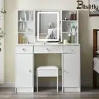 Dressing Table LED Makeup Mirror Stool Set Vanity Desk Dresser for Bedroom