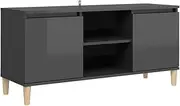 TV Cabinet with 2 Shelves and 2 Compartments, TV Stand Entertainment Unit Media Console Table for Living Room Bedroom, High Gloss Grey 103.5x35x50 cm