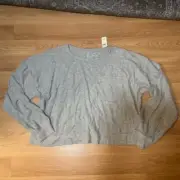 Aerie Gray Long Sleeve Cropped Pocket Tee NWT