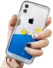 UnnFiko iPhone X Case, Dynamic Blue Liquid Floating Yellow Ducks and Pirate Ship Flexible Soft Rubber Case with Quicksand Cover for iPhone X 10 (Three Ducks, iPhone X)