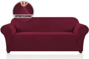 Stretch Sofa Slipcovers with Elastic Bottom and Anti-Slip Foams, 1 Piece Couch Shield Lounge Cover, 1/2/3/4 Seater Sofa Covers, Solid Burgundy Red