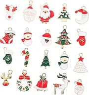 PRETYZOOM Christmas Decor DIY Accessories 20 Pcs Christmas Pendants Snowman Santa and Bell Charms for Jewelry Making