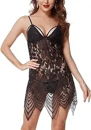 [LINGERLOVE] Sexy Babydoll Lingerie for Women Floral Full Slips Lace Teddy Sleepwear Strap Chemise
