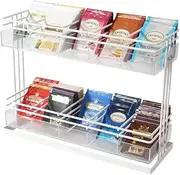 [J JACKCUBE DESIGN] Coffee Pod Capsule Organizer Steel Clear Acrylic 2 Tier 10 Compartmement Storage Holder Shelf Rack for Coffee Bar Countertop Accessories (White)- MK1308B