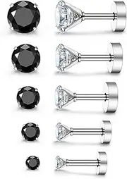 [JewelrieShop] Assorted Sizes Wholesale Lot Stainless Steel Cubic Zirconia Barbell Cartilage Tragus Helix Stud Earring