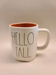 NEW Rae Dunn "HELLO FALL" Coffee Tea Mug Cup ORANGE INSIDE NEW