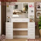 Large Vanity Desk Dressing Table with LED Mirror and 7 Drawers Makeup Table Set