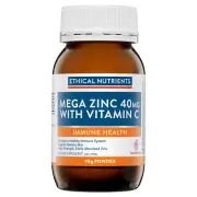 Ethical Nutrients Mega Zinc 40mg with Vitamin C Raspberry Powder 95g