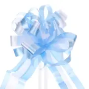 10pcs 7" Large Big Pull Bow Car Gift Wrapping Bows Ribbon, Light Blue/White