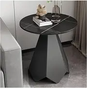 Side Table Round Side Table End Table with Sintered Stone Top and Metal Base, Modern Bedside Small Coffee Table for Living Room Bedroom Small Space End Tables Living Room(Black)