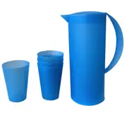 5pc 1.5L Frosted Plastic Pitcher Jug/280ml Water/Juice Drinking Cup/Mugs Set BL