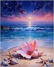 Coastal Paint by Numbers Kit for Adults - DIY Seashells and Starfish under Moonlight Painting on Canvas 16x20 Inches, Acrylic Paint Set, Suitable for Beginners, Art for Home Decoration/Gifts