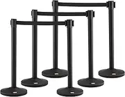 VEVOR Crowd Control Stanchion, 6-Pack Crowd Control Barrier, Carbon Steel Baking Painted Stanchion Queue Post with 3PCS 6.5FT Retractable Belt & Fillable Base, Belt Barrier Line Divider, Easy Assembly