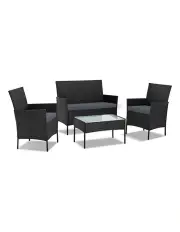 [Gardeon] Outdoor Sofa Set Wicker Setting Table Chair Furniture 4 Seater in Black