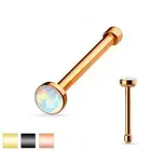 White Opal Set Flat Top Over 316L Surgical Steel Nose Stud Rings