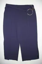 New NY Collection Women's Plus Size 1XP Navy Belted Split Leg Pants