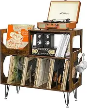 [ikkle] Rustic Record Player Stand, 3 Tier Record Player Table with Vinyl Storage, Record Player Stand Vinyl Storage with Metal Legs, Vinyl Record Player Stand for Living Room, Bedroom(370 Albums)