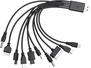 Jizlan 1Pc Black 10 in 1 USB Multi Charger USB Cables for Mobile Phones USB Charging Cord 20cm/7.87in USB to Multi Plug Cell Phone Charger Cable 10 in 1 USB Cable for Smartphone Charger Cable 7.87in