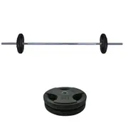 15kg Rubber Coated Ez Grip Cast Iron Weight Plate + 150cm Barbell Bar Weight Set