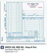 Auto Repair Order / Snap-A-Part Carbonless 3 Part / 8.5" x 8.5" / AROCC-645