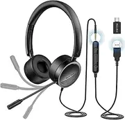 USB Headset New bee Computer Headset in-Line Call Controls Office Headset with Noise Cancelling Micphone Call Center Headset for Skype, Zoom, Laptop, Phone, PC, Tablet, Home