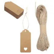 Hollow Heart Price Hang Tag 3.7 x 1.8 Inch Brown with Nylon String 100 Set