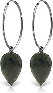 [Galaxy Gold GG] 14K Solid White Gold Hoop Earrings with Pointy Briolette Drop Black Spinel