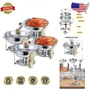 Elegant Gold 5QT Round Chafers Set for Catering - 4 Pack Buffet Warmers