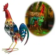 19 Inch Solar Rooster Statue, Metal Yard Art with Colorful Lights for Garden ...