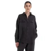 Replay Womens Linen Long Shirt Garment-Dyed Black