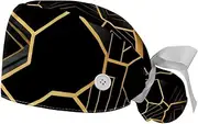 [YTYVAGT] 2-Pc,Gourd-Shaped Working Cap,Fisherman Hat with Buttons and Cotton Sweatband,Abstract Geometric Hexagon