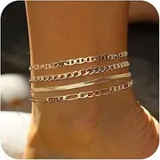 [Tasiso] Ankle Bracelets for Women，Gold Layered Waterproof Anklet for Women 14K Gold Filled Anklets Set Layered Cuban Link Herringbone Anklets Summer Beach Jewelry for Women