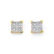 9ct Gold Diamond Square Shape Stud Earrings