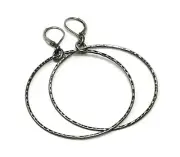 Silver Hoop Earrings Leverback Hammer Textured Antique Gunmetal