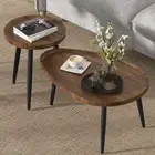 Round Coffee Table Set of 2 Rustic for Living Room Modern Nesting Tables for Bal